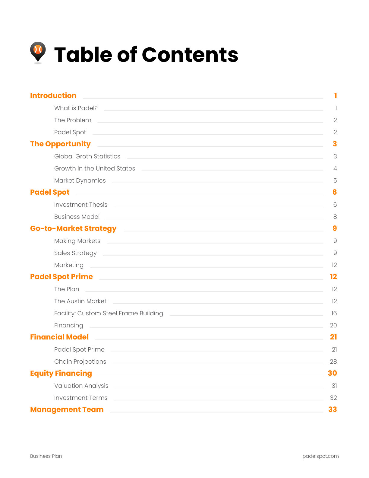 Padel Spot Business Plan, page 3