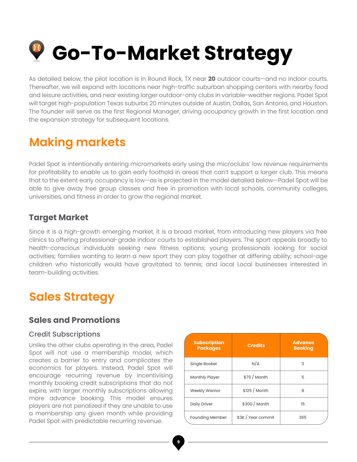Padel Spot Business Plan, page 12