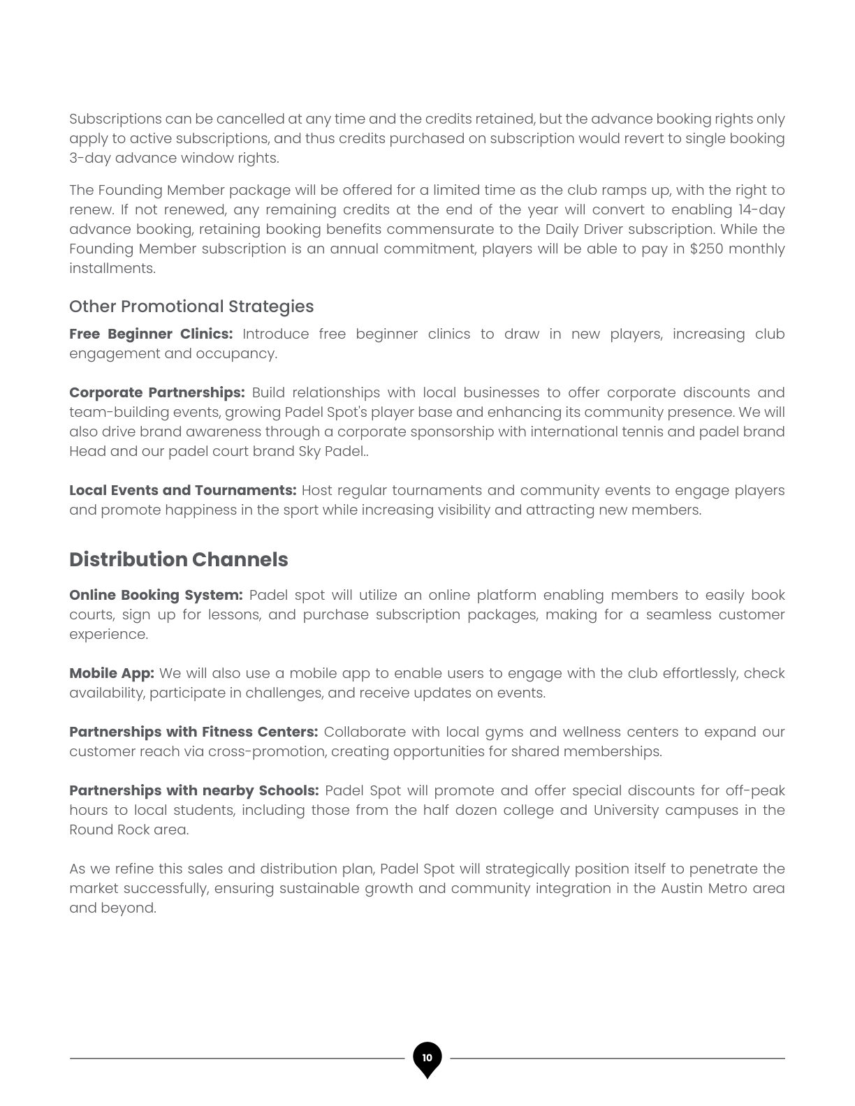 Padel Spot Business Plan, page 13
