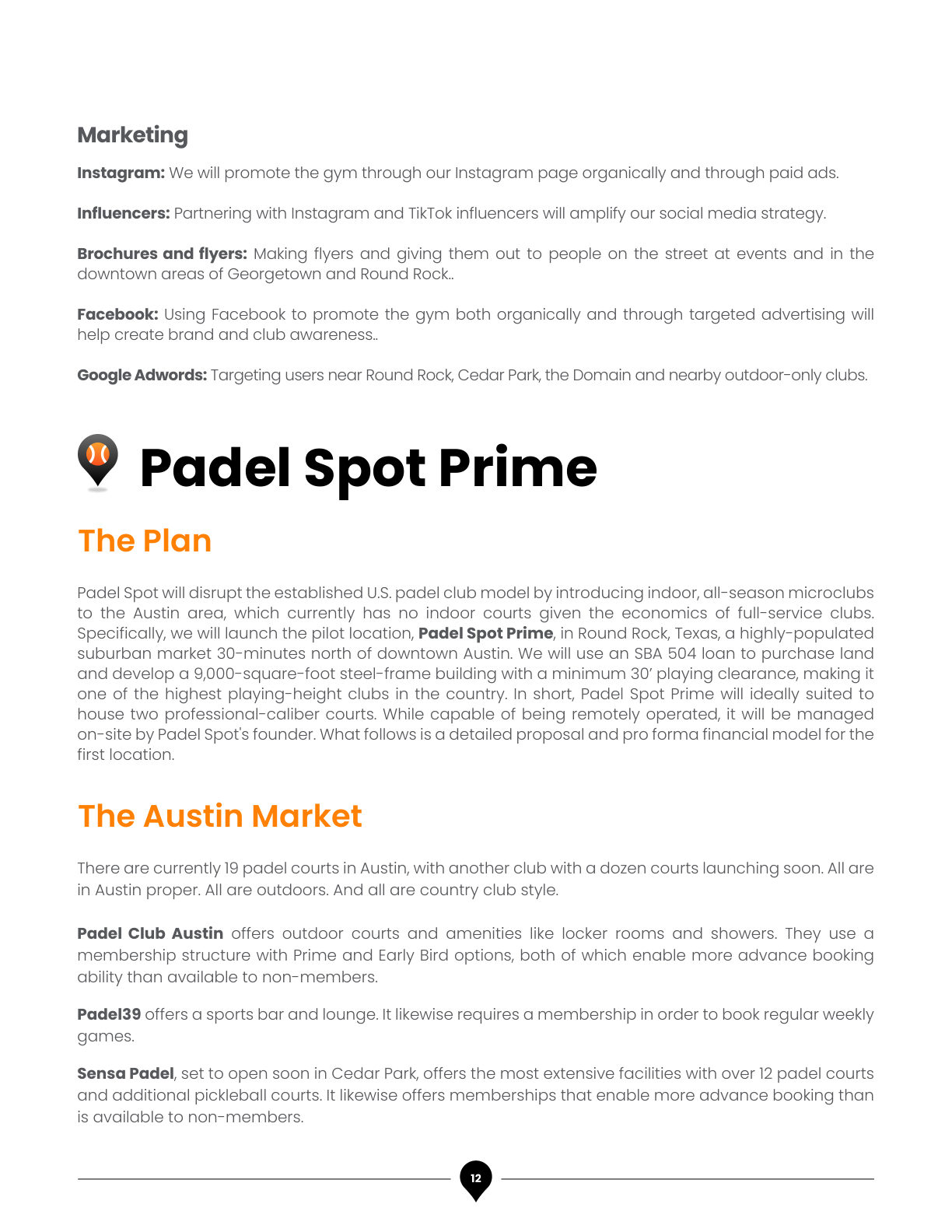 Padel Spot Business Plan, page 15